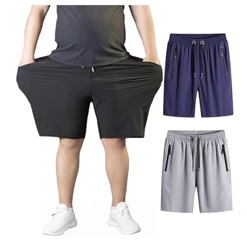 MAOAEAD 2 Stück Herren-Shorts in Übergröße, Stretch-Shorts, Übergröße, elastischer Bund, schnelltrocknend, Sommer-Laufshorts mit Reißverschlusstaschen (Set C, 5XL (75–80 kg)) von MAOAEAD
