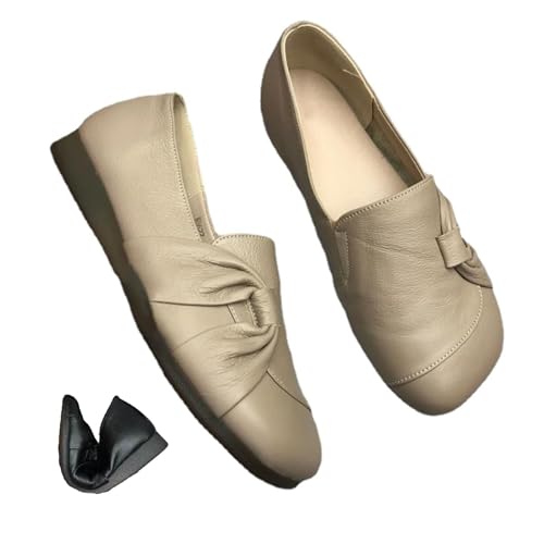 MAOAEAD Damen Leder Weiche Sohle Rutschfeste Schuhe Weiche Orthopädische Schuhe Leichte Atmungsaktive Slip-On Loafer Casual Komfort Flache Wanderschuhe, camel, 40- von MAOAEAD