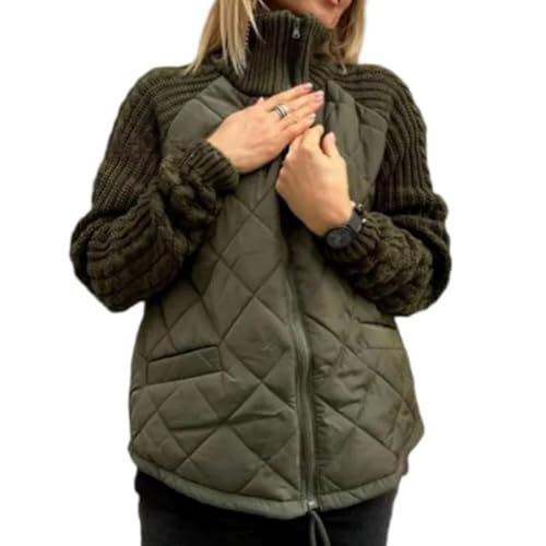 MAOAEAD Damen Strick Patchwork Puffy Jacke, Herbst Winter Warm Kurz Gesteppt Zip Up Mäntel Damen Leicht Wattierte Jacken (Grün,L) von MAOAEAD