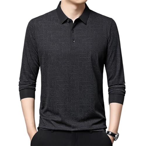 MAOAEAD Elegantes Herren-Poloshirt, lässig, 3 Knöpfe, Reverskragen, langärmelig, Herbst, Langarm-Polo-Shirt, Business-Golf-Shirt für Herren (Schwarz, Größe M (45–55 kg)) von MAOAEAD