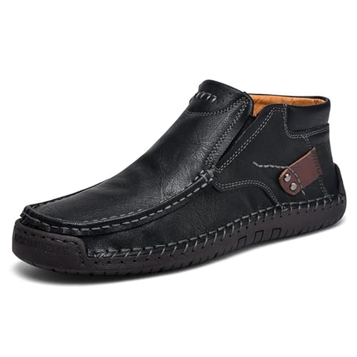 MAOAEAD Herren Casual Arch Support Rutschfeste Leder Slip-On Loafers, High Top Walking Driving Schuhe Komfort Orthopädische Stiefeletten von MAOAEAD