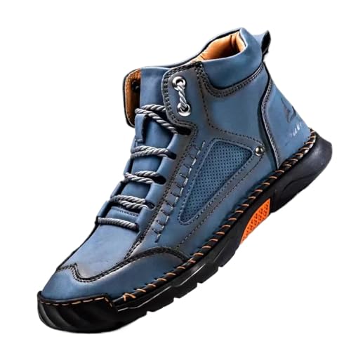 MAOAEAD Herren Handgefertigt Leder Wasserdicht rutschfest Arch Support Outdoor Leder Loafer Leder Schuhe Mode Knöchel Chukka Stiefel (Dark Blue,40EU) von MAOAEAD