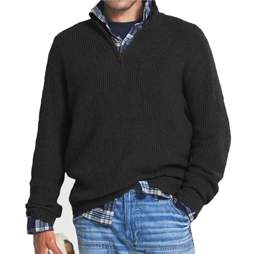 MAOAEAD Herren Kaschmir Business Casual Zipper Sweater Classic Herren Viertel Zip Up Pullover Herbst Lose Mock Neck Pullover, Schwarz , Large MAOAEAD Herren Kaschmir Business Casual Zipper Sweater Classic Herren Viertel Zip Up Pullover Herbst Lose Mock Neck Pullover, Schwarz , Large von MAOAEAD