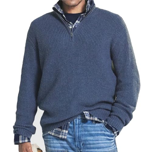 MAOAEAD Herren Kaschmir Business Casual Zipper Sweater Classic Herren Viertel Zip Up Pullover Herbst Lose Mock Neck Pullover, blau, X-Large MAOAEAD Herren Kaschmir Business Casual Zipper Sweater Classic Herren Viertel Zip Up Pullover Herbst Lose Mock Neck Pullover, blau, X-Large von MAOAEAD