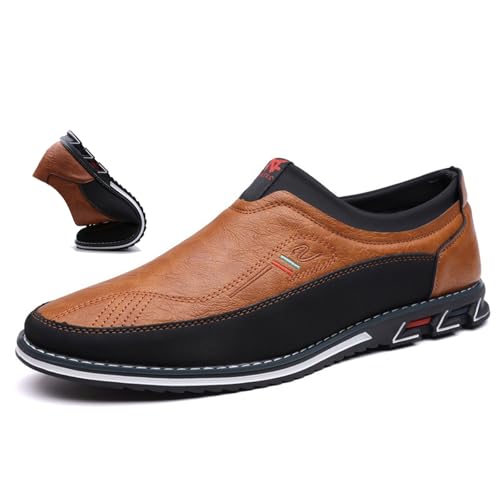 MAOAEAD Herren-Leder-Slipper, klassisch, Übergröße, Business-Casual-Leder-Loafer, bequem, weich, Fahrschuhe für Herren (Orange, 46 EU) von MAOAEAD