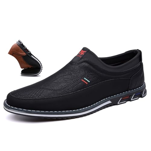 MAOAEAD Herren-Leder-Slipper, klassisch, Übergröße, Business-Casual-Leder-Loafer, bequem, weich, Fahrschuhe für Herren (Schwarz, 43 EU) von MAOAEAD