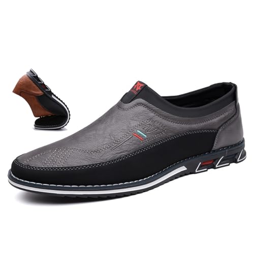 MAOAEAD Herren-Leder-Slipper, klassisch, Übergröße, Business-Casual-Leder-Loafer, bequem, weich, Fahrschuhe für Herren (grau, 43 EU) von MAOAEAD