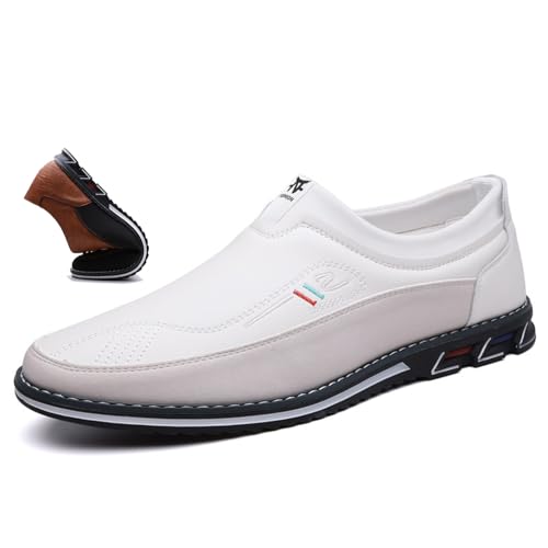 MAOAEAD Herren-Leder-Slipper, klassisch, Übergröße, Business-Casual-Leder-Loafer, bequem, weich, Fahrschuhe für Herren (weiß, 40 EU) von MAOAEAD