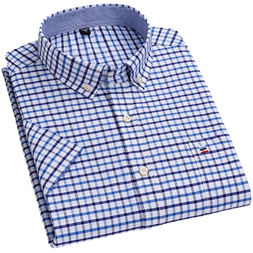 MAOAEAD Herren Oxford Kurzarm Hemd Sommer Casual Bequem Standard-Passform Button-Down Plaid Gestreifte Baumwollhemden (D508,38/S) von MAOAEAD