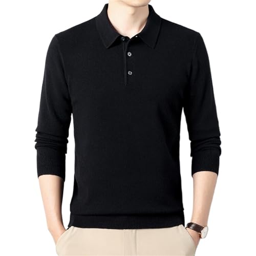 MAOAEAD Herren-Poloshirt für Herbst, einfarbig, schmale Passform, lässig, langärmelig, Wollpullover, langärmelig, Revers, Golfpullover für Herren (Schwarz, Größe L (50–60 kg)) von MAOAEAD