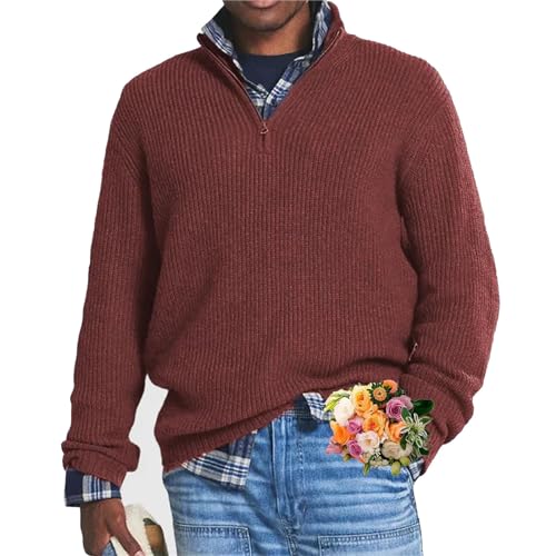 MAOAEAD Herren-Pullover aus Baumwolle, Business-Casual-Reißverschluss, 1/4-Reißverschluss, langärmelig, Rollkragen-Pullover, Rollkragenpullover für Herren, Rot, Größe M MAOAEAD Herren-Pullover aus Baumwolle, Business-Casual-Reißverschluss, 1/4-Reißverschluss, langärmelig, Rollkragen-Pullover, Rollkragenpullover für Herren, Rot, Größe M von MAOAEAD