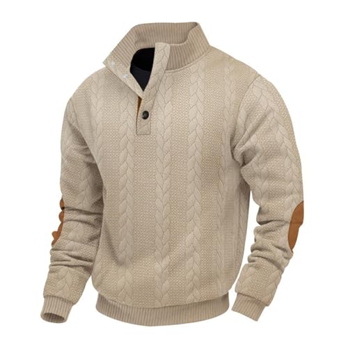 MAOAEAD Herren-Pullover für den Außenbereich, lässig, Stehen, Kaschmir-Knöpfe, langärmelig, stilvoll, gerippt, Knopf, Winter, warm (DF-5 Khaki, L) von MAOAEAD