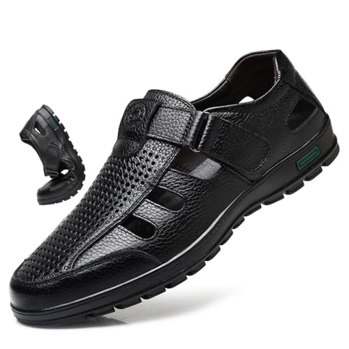 MAOAEAD Herren-Sommer-Sandalen aus echtem Leder, atmungsaktiv, geschlossene Zehen, ausgehöhlt, elegante Sandalen, Outdoor, weiche Sohle, Loafers, Schwarz , 41 EU MAOAEAD Herren-Sommer-Sandalen aus echtem Leder, atmungsaktiv, geschlossene Zehen, ausgehöhlt, elegante Sandalen, Outdoor, weiche Sohle, Loafers, Schwarz , 41 EU von MAOAEAD