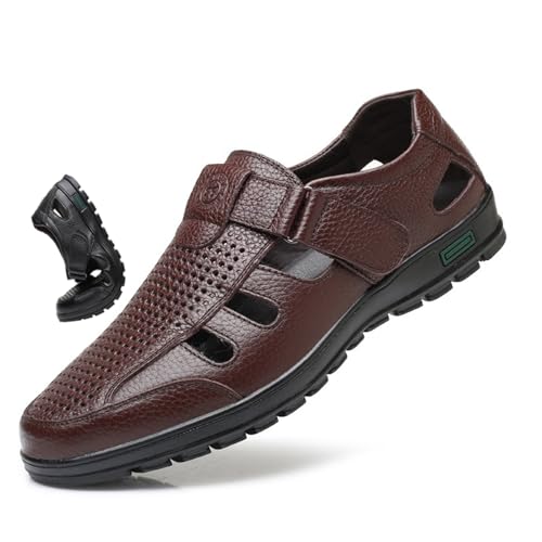 MAOAEAD Herren-Sommer-Sandalen aus echtem Leder, atmungsaktiv, geschlossene Zehen, ausgehöhlt, elegante Sandalen, Outdoor, weiche Sohle, Loafers, braun, 43 EU MAOAEAD Herren-Sommer-Sandalen aus echtem Leder, atmungsaktiv, geschlossene Zehen, ausgehöhlt, elegante Sandalen, Outdoor, weiche Sohle, Loafers, braun, 43 EU von MAOAEAD