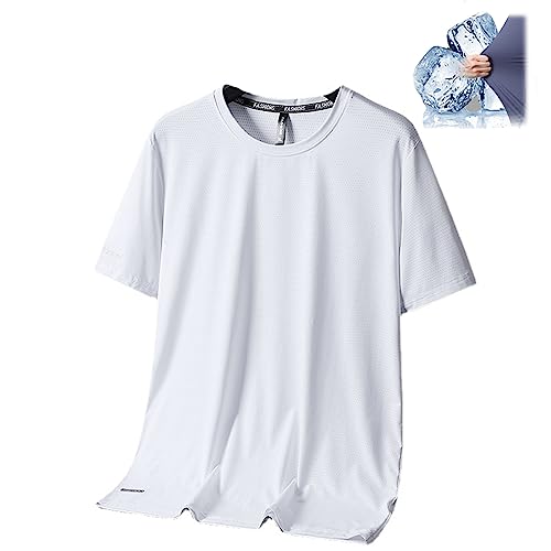 MAOAEAD Ice Silk Rundhals T-Shirt, Herren Sommer Eisseide Schnelltrocknendes Kurzarm-T-Shirt, Stretch, atmungsaktiv, dünnes Sport-T-Shirt (weiß, 3XL (154-181Ib)) von MAOAEAD