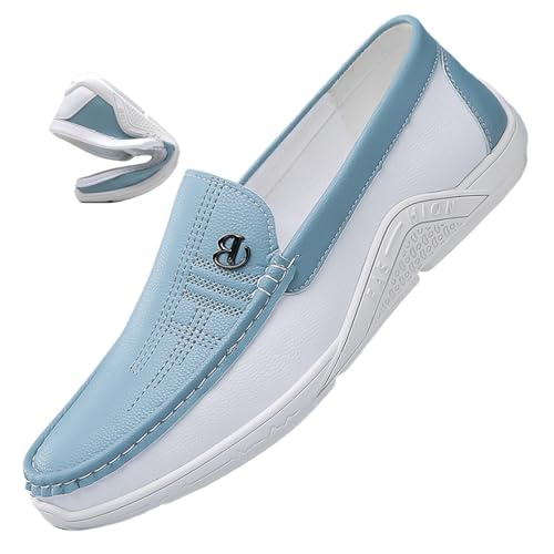 MAOAEAD Klassische Slip-On-Slipper für Herren, Übergröße, Leder-Loafer, weiße Lederschuhe, Freizeitschuhe (Blau, 42 EU) von MAOAEAD