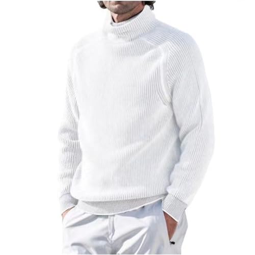 MAOAEAD Klassischer einfarbiger Rollkragenpullover für Herren, hoher Kragen, lässiges Langarm-Top, lockerer Rollkragenpullover für Herren (Weiß, Größe L) von MAOAEAD