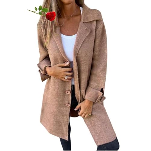 MAOAEAD Lässiger Damen-Mantel aus Wolle, einreihig, lang, Wollmischung, lang, Erbsenmantel, einfarbig, Cardigan mit Taschen (Khaki, Größe 3XL) von MAOAEAD