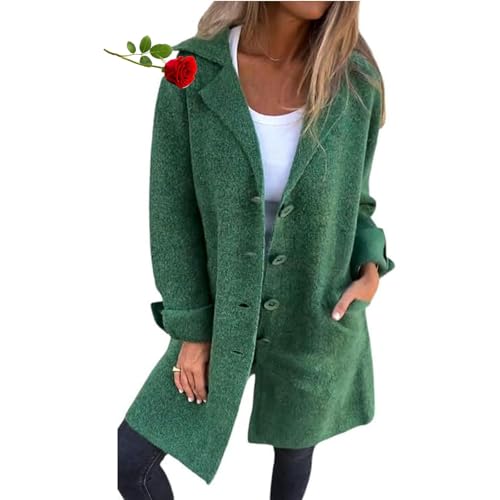 MAOAEAD Lässiger Damen-Mantel aus Wolle, einreihig, lang, Wollmischung, lange Erbsenmäntel, einfarbig, Strickjacke mit Taschen (Grün, Größe 3XL) von MAOAEAD