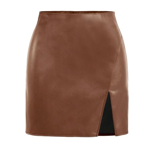 MAOAEAD Leder-Mini-Röcke für Damen, hohe Taille, Wickelrock, Herbst, sexy, figurbetont, kurze Röcke mit Schlitz, braun, S MAOAEAD Leder-Mini-Röcke für Damen, hohe Taille, Wickelrock, Herbst, sexy, figurbetont, kurze Röcke mit Schlitz, braun, S von MAOAEAD