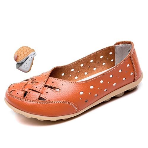 MAOAEAD Orthopädische Loafer aus atmungsaktivem Leder, weiches Leder, Loafer für Damen, klassische Slip-On-Slipper und Mokassins, Orange, Größe 36 EU von MAOAEAD