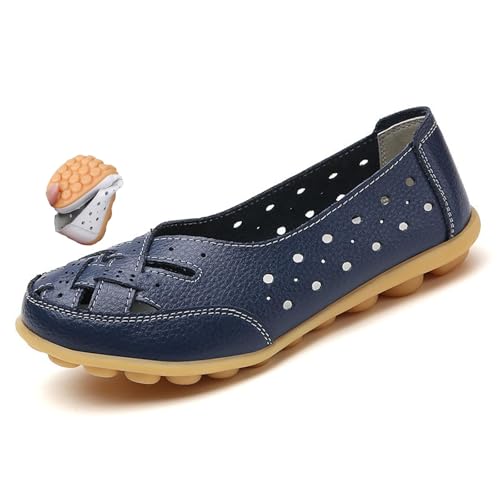 MAOAEAD Orthopädische Loafer aus atmungsaktivem Leder, weiches Leder, Loafer für Damen, klassische Slip-On-Slipper und Mokassins (Marineblau, 36 EU) von MAOAEAD