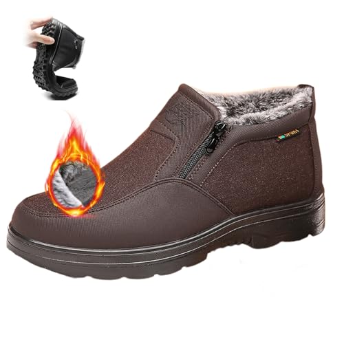 MAOAEAD Orthopädische warme Schneestiefel für Herren, wasserdicht, rutschfest, Winter-Fleece, weich, leicht, mit Fell gefüttert, mit Reißverschluss (Kaffeebraun, 48 EU) von MAOAEAD