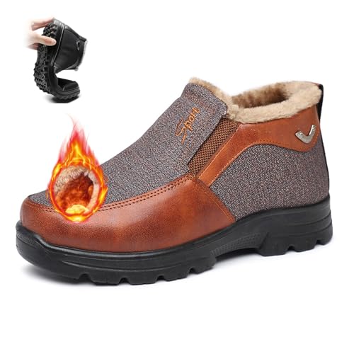 MAOAEAD Orthopädische warme Schneestiefel für Herren, wasserdicht, rutschfest, Winter-Fleeceschuhe, weich, leicht, mit Fell gefüttert, elastisches Band, Braun, 39 EU von MAOAEAD