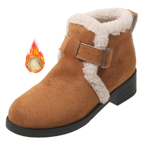 MAOAEAD Retro Plus Samt Winter Damen Anti-Rutsch-Stiefeletten Wildleder Stiefeletten Warm Fleece Niedrig Chunky Heel Schneestiefel für Frauen (Braun, 35 EU) von MAOAEAD