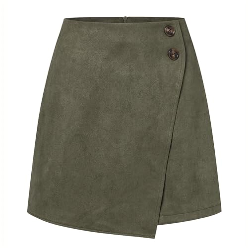 MAOAEAD Unregelmäßiger Wildleder-Minirock für Damen, hohe Taille, A-Linie, Knopf, Wildlederimitat, Skort für Herbst und Winter, Röcke für Damen, 2024, mit Reißverschluss, Grün, Größe XL MAOAEAD Unregelmäßiger Wildleder-Minirock für Damen, hohe Taille, A-Linie, Knopf, Wildlederimitat, Skort für Herbst und Winter, Röcke für Damen, 2024, mit Reißverschluss, Grün, Größe XL von MAOAEAD
