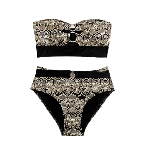 MARCBUSE Damen Badeanzug Mit Hoher Taille Zweiteilig Sets Trägerlos Bandeau Crop Tops Hoher Schnitt Freche Badeanzüge Geschenke von MARCBUSE