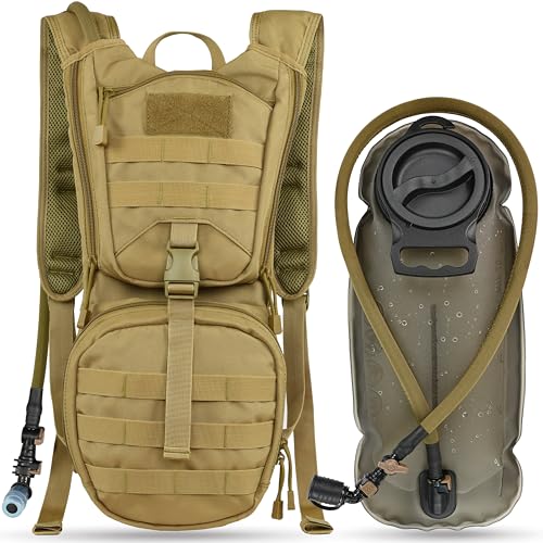 MARCHWAY Taktischer Molle Trinkrucksack Rucksack mit 3L TPU Wasserblase, Militärischer Daypack für Radfahren, Wandern, Laufen, Klettern, Jagen, Radfahren (Tan) von MARCHWAY