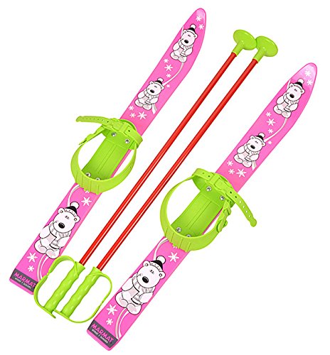 MARMAT SKI Skier KINDER BINDUNG + Stöcken KINDER-SKI Kunststoff 6 Farben 65 cm (Rosa) von MARMAT