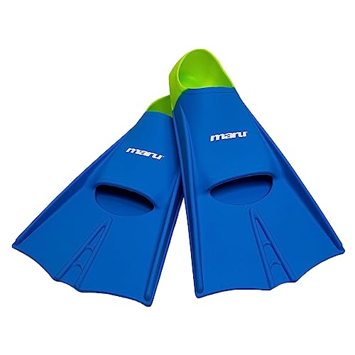 Maru Trainingsflossen, Silikon-Schwimmflossen für stärkere, schnellere Tritte mit größerem Antrieb, verwendet für Training, Unisex-Schwimmflossen für Erwachsene und Kinder (Blau/Limette, Größe 5/7, von maru