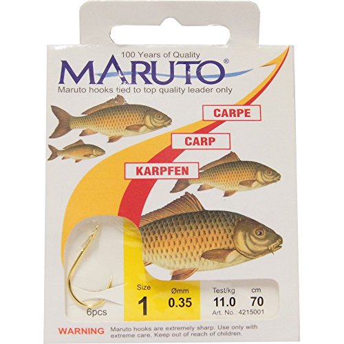 Maruto Karpfenhaken gebunden goldfarben 70cm, Haken für Karpfen, Angelhaken zum Karpfenangeln, carphooks, Größe/Tragkraft/Durchmesser/Inhalt:Gr.1/11kg/0.35mm/6 Haken pro Packung Maruto Karpfenhaken gebunden goldfarben 70cm, Haken für Karpfen, Angelhaken zum Karpfenangeln, carphooks, Größe/Tragkraft/Durchmesser/Inhalt:Gr.1/11kg/0.35mm/6 Haken pro Packung von MARUTO