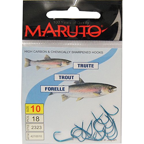 Maruto Forellenhaken Forellen Haken Forellenangeln mit Plättchen, Hakengröße von 4 bis 14 wählbar, Blauer Angelhaken, dünner Trouthaken, Größe:10 Maruto Forellenhaken Forellen Haken Forellenangeln mit Plättchen, Hakengröße von 4 bis 14 wählbar, Blauer Angelhaken, dünner Trouthaken, Größe:10 von MARUTO