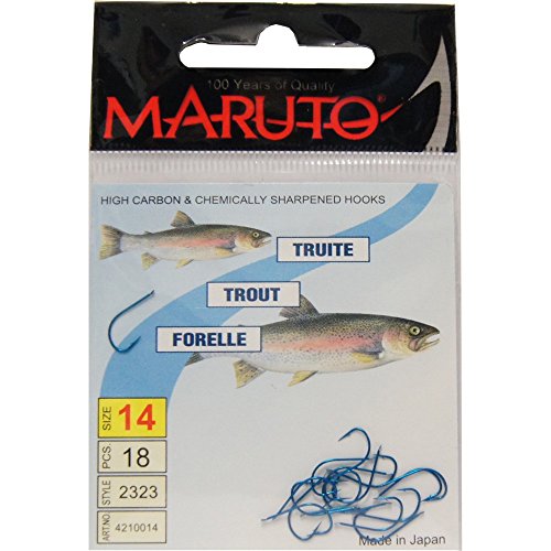 Maruto Forellenhaken Forellen Haken Forellenangeln mit Plättchen, Hakengröße von 4 bis 14 wählbar, Blauer Angelhaken, dünner Trouthaken, Größe:14 Maruto Forellenhaken Forellen Haken Forellenangeln mit Plättchen, Hakengröße von 4 bis 14 wählbar, Blauer Angelhaken, dünner Trouthaken, Größe:14 von MARUTO
