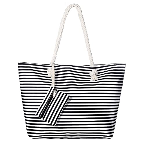 MASADA Badetasche XXL Familie Strandtasche Damen Beach bag groß mit Reißverschluss - Small black stripes MASADA Badetasche XXL Familie Strandtasche Damen Beach bag groß mit Reißverschluss - Small black stripes von MASADA