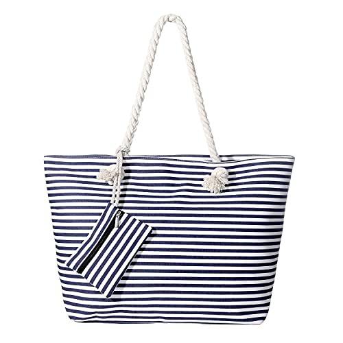 MASADA Badetasche XXL Familie Strandtasche Damen Beach bag groß mit Reißverschluss - Small blue stripes MASADA Badetasche XXL Familie Strandtasche Damen Beach bag groß mit Reißverschluss - Small blue stripes von MASADA