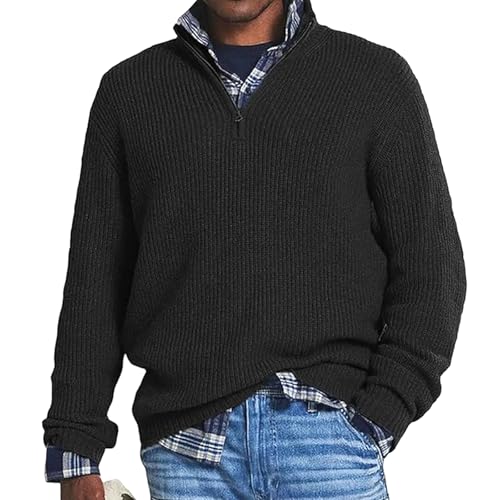 MASHANGGOU 2024 Herren-Pullover aus Kaschmir, Business-Casual-Reißverschluss, warmer Herren-Pullover mit Viertelreißverschluss, langärmelig, Strickpullover mit Rollkragen (Schwarz, Größe 3XL) von MASHANGGOU