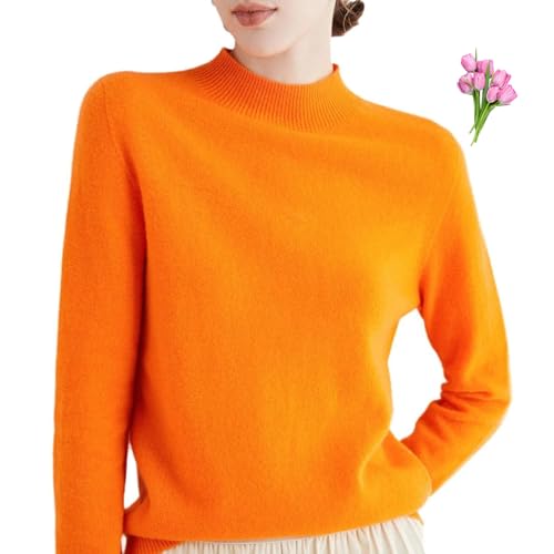 MASHANGGOU Kaschmir-Pullover für Damen, leichte Wollpullover, Herbst, Winter, halber Kragen, Strickpullover, kurzer Pullover (S (45–50 kg), Orange) von MASHANGGOU