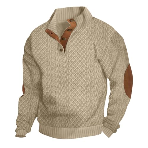 MASHANGGOU Men's Outdoor Casual Stand Cashmere Button Long Sleeve Sweater, Men Casual Long Sleeve 1/4 Button Pullover Sweater Knit Sweatshirt (S,Khaki) von MASHANGGOU