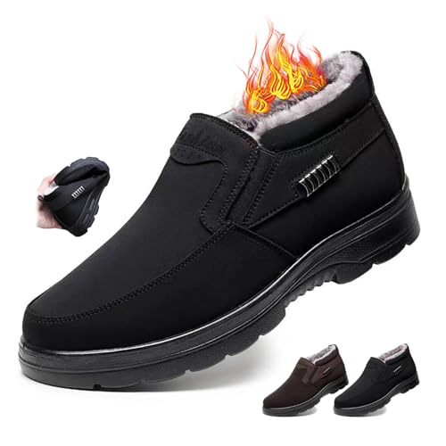 MASHANGGOU Men's Slip-On Winter Shoes, Orthopedic Warm Snow Boots for Men Waterproof Ankle Boots Wide Hiking Shoes Non-Slip Winter Fleece Boots (39EU,Black) von MASHANGGOU