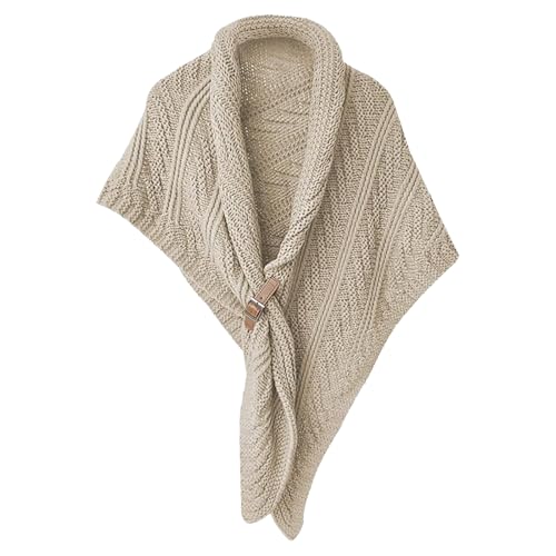 MASHANGGOU Multifunktionaler Dreieckstuch für Damen, Winter, warm, gestrickt, gemütlich, Wickeltuch, Poncho, Strick, Halstuch (Beige) von MASHANGGOU