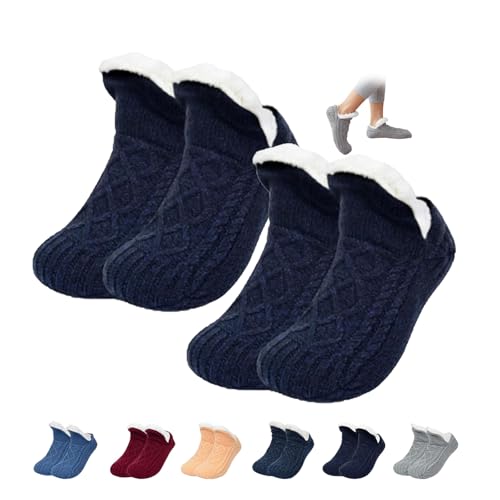 MASHANGGOU Truecups Fleece-Socken, True Cups, Hausschuhe, Fleece-gefüttert, rutschfeste Thermo-Hausschuhe, gemütlich, für Damen und Herren, flauschige Socken, Größe M (24–28 (16–18 cm), Blau-Schwarz von MASHANGGOU