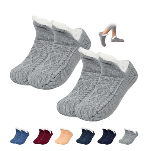 MASHANGGOU Truecups Fleece-Socken, True Cups, Hausschuhe, Fleece-gefüttert, rutschfeste Thermo-Hausschuhe, gemütlich, für Damen und Herren, flauschige Socken, Größe S (14–16 cm), Grau von MASHANGGOU