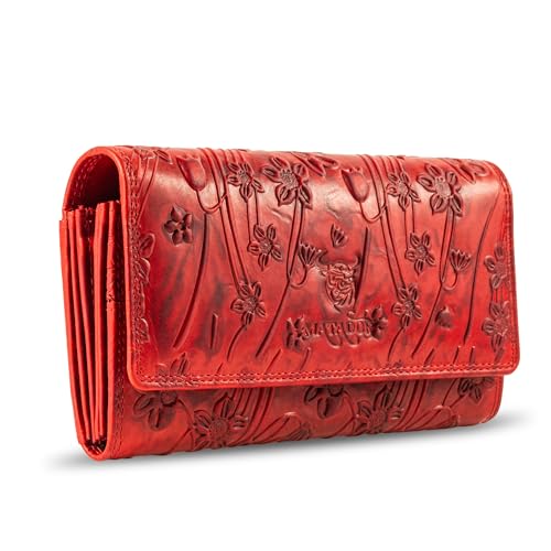 MATADOR |Budapest| XL Karten Portemonnaie Geldbeutel Damen Leder Groß mit edler Geschenk Box | Portmonee Geldbörse Damen Gross mit RFID Blocker |Geldtasche Brieftasche | Damenportemonnaie Blumen Rot MATADOR |Budapest| XL Karten Portemonnaie Geldbeutel Damen Leder Groß mit edler Geschenk Box | Portmonee Geldbörse Damen Gross mit RFID Blocker |Geldtasche Brieftasche | Damenportemonnaie Blumen Rot von MATADOR