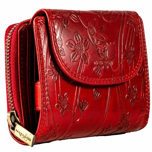 MATADOR |SARAGOSSA| RFID Blocker Leder Portemonnaie Damen| Geldbeutel Portmonee Damen mit Geschenk Box| Geldbörse Damen Leder Mittelgroß Viele Fächer| Geldtasche Brieftasche Damen Leder | Blumen Rot MATADOR |SARAGOSSA| RFID Blocker Leder Portemonnaie Damen| Geldbeutel Portmonee Damen mit Geschenk Box| Geldbörse Damen Leder Mittelgroß Viele Fächer| Geldtasche Brieftasche Damen Leder | Blumen Rot von MATADOR