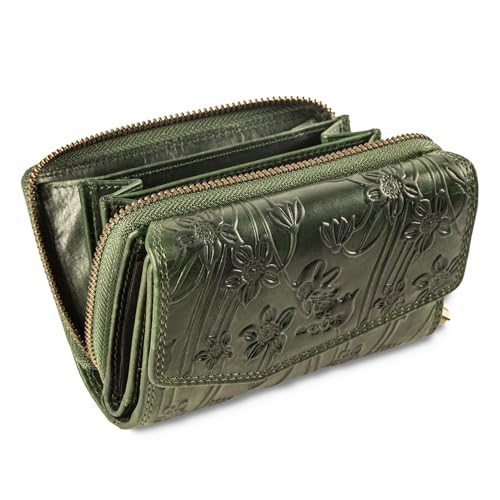 MATADOR [Sevilla RFID Blocker Leder Portemonnaie Damen| Geldbeutel Portmonee Damen mit Geschenk Box| Geldbörse Damen Leder Mittelgroß Viele Fächer| Geldtasche Brieftasche Damen Leder | Blumen Grün MATADOR [Sevilla RFID Blocker Leder Portemonnaie Damen| Geldbeutel Portmonee Damen mit Geschenk Box| Geldbörse Damen Leder Mittelgroß Viele Fächer| Geldtasche Brieftasche Damen Leder | Blumen Grün von MATADOR