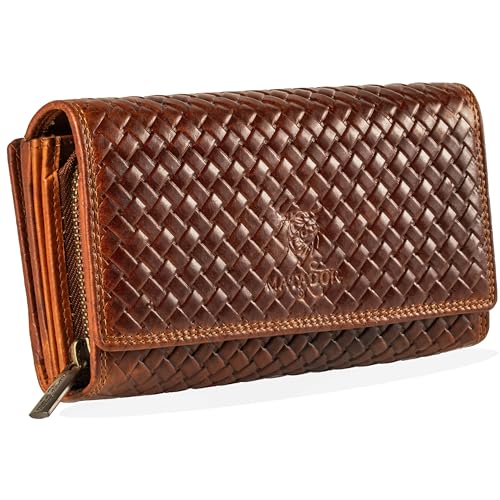 MATADOR [LISSABON XXL Leder Geldbeutel Geldbörse Damen Herren Groß Viele Fächer | Kartenetui Portemonnaie Geldtasche Damen mit RFID NFC Schutz | Portmonee Damen Damenportemonnaie Geflochten Braun MATADOR [LISSABON XXL Leder Geldbeutel Geldbörse Damen Herren Groß Viele Fächer | Kartenetui Portemonnaie Geldtasche Damen mit RFID NFC Schutz | Portmonee Damen Damenportemonnaie Geflochten Braun von MATADOR